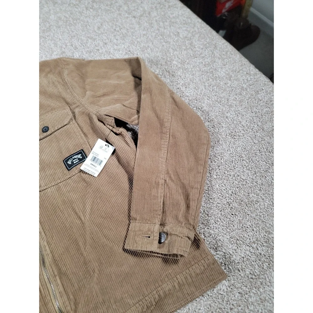 Billabong Corduroy Jacket Small Tan Mens Full Zip Skate Surf Pockets NWT $140